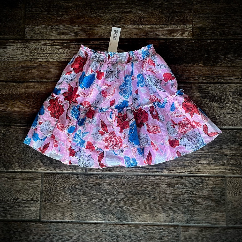 BB Dakota by Steve Madden pink & blue floral ruffled skirt S - Picture 2 of 7